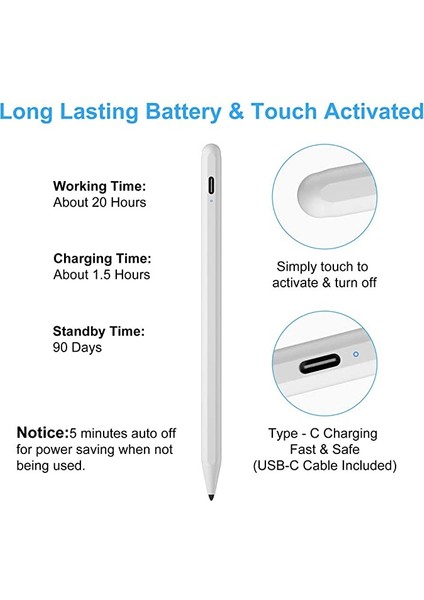 Apple iPad Uyumlu Avuç Içi Reddetmeli Dokunmatik Özel Yazı Çizim Kalemi