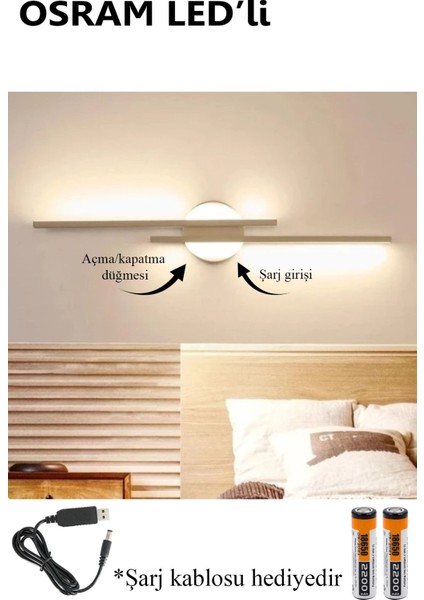 Assos Osram LED Şarjlı Pilli Modern Tasarım Siyah Eskitme Gün Işığı Banyo - Mutfak - Salon-Ofis 2X35