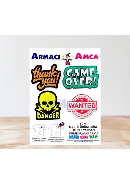 Armacı Amca Ütü Ile Yapışan 4 Adet Örme Kumaş Arma Yırtık Kapatıcı Pratik Yama Tekstil Patch Rengarenk Çılgın Neşeli Duvar Yazıları