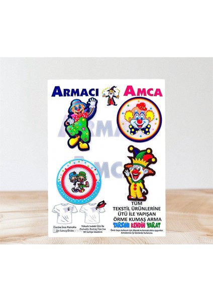 Ütü Ile Yapışan 4 Adet Örme Kumaş Arma Yırtık Kapatıcı Pratik Yama Tekstil Patch Şımarık Palyaço Lar