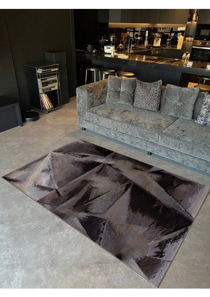 Shape Koleksiyonu Gri Tonlarda Geometrik Detaylı Dokuma Taban Modern Dekoratif Halı 44