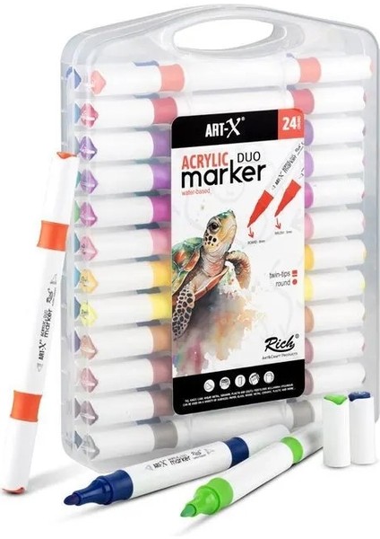 Art-X Acrylic Marker Duo Marker Çift Uçlu Su Bazlı Boyama Kalemi 24 Renk Set