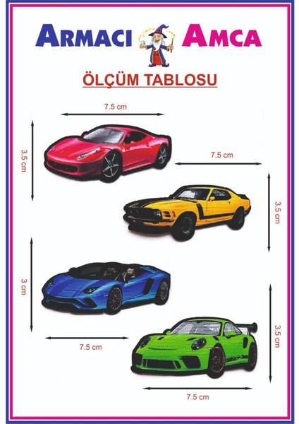 Armacı Amca Ütü Ile Yapışan 4 Adet Örme Kumaş Arma Yırtık Kapatıcı Pratik Yama Tekstil Patch Kırmızı Ferrari Sarı Mustang Mavi Lamborgine Yeşil Porche Hızlı Yarış Arabaları