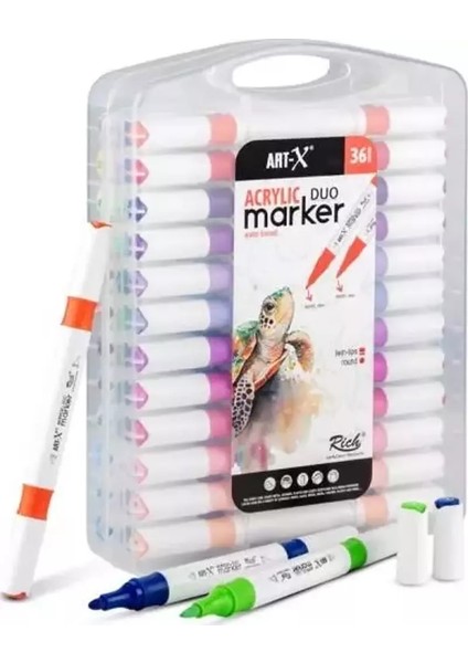 Art-X Acrylic Marker Duo Marker Çift Uçlu Su Bazlı Boyama Kalemi 36 Renk Set