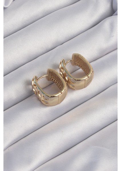 Pirinç Gold Renk Zirkon Taşlı Minimal Halka Küpe