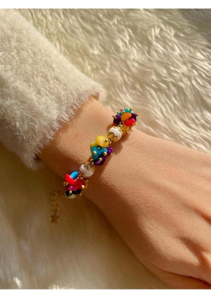 Doğal Taş Serisi Sarmaşık Bileklik Renkli Sedef Taşı