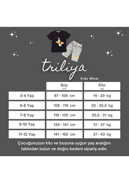 Triliya-Kaliteli Premium Lüks Çocuk Tişört ve Kapri Takımı – 3-12 Yaş Arası