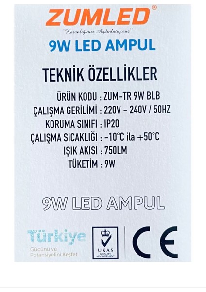 Zumled 9W Beyaz LED Ampul ROYALEKS-201