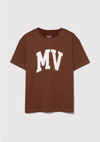 Mv Logo Baskılı Kahverengi T-Shirt 6610213-70243