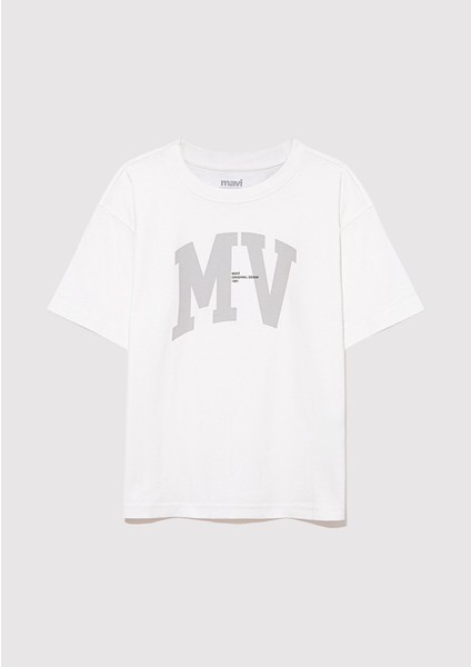 Mv Logo Baskılı Beyaz T-Shirt 6610213-70057