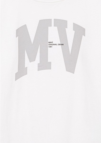 Mv Logo Baskılı Beyaz T-Shirt 6610213-70057