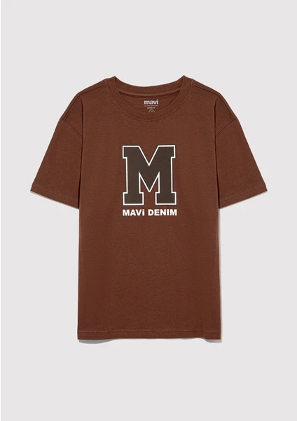 M Logo Baskılı Kahverengi T-Shirt 6610243-70243