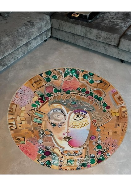 Shape Koleksiyonu Yuvarlak Çok Renkli Soyut Yüz Desenli Dokuma Taban Halı SHAPE69 fiyatları