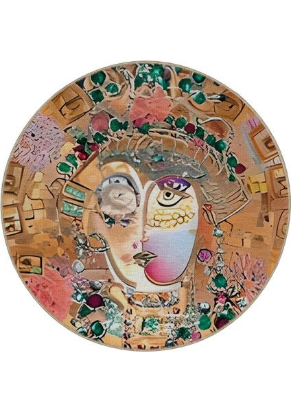 Shape Koleksiyonu Yuvarlak Çok Renkli Soyut Yüz Desenli Dokuma Taban Halı SHAPE69 modelleri