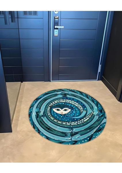 Shape Koleksiyonu Yuvarlak Mavi Yüz Detaylı Desenli Dokuma Taban Halı SHAPE68 fırsatları