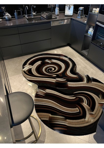 Shape Koleksiyonu Siyah Bej Tonlarda Soyut Desenli Dokuma Taban Modern Dekoratif Halı SHAPE75
