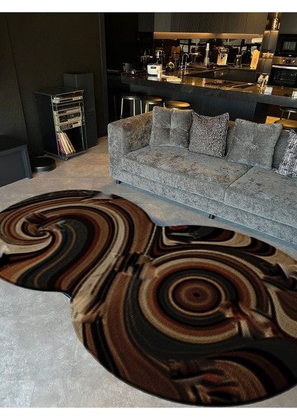 Shape Koleksiyonu Kahve Bej Tonlarda Soyut Desenli Dokuma Taban Modern Dekoratif Halı SHAPE74 fiyatları