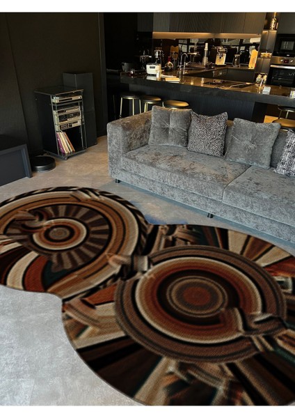 Shape Koleksiyonu Kahve Tonlarda Soyut Desenli Dokuma Taban Modern Dekoratif Halı SHAPE73