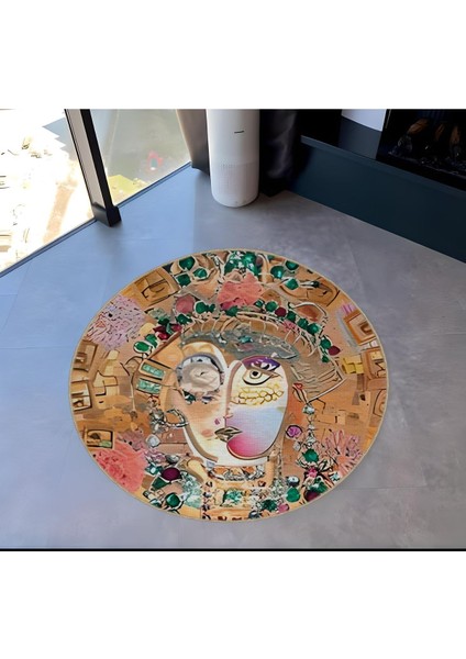Shape Koleksiyonu Yuvarlak Çok Renkli Soyut Yüz Desenli Dokuma Taban Halı SHAPE69