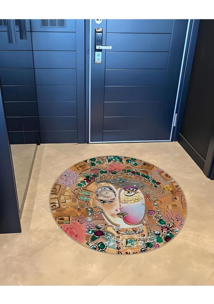 Shape Koleksiyonu Yuvarlak Çok Renkli Soyut Yüz Desenli Dokuma Taban Halı SHAPE69 fırsatları