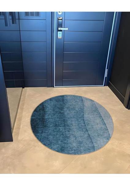 Shape Koleksiyonu Yuvarlak Mavi Tonlarda Soyut Desenli Dokuma Taban Halı SHAPE126 fırsatları