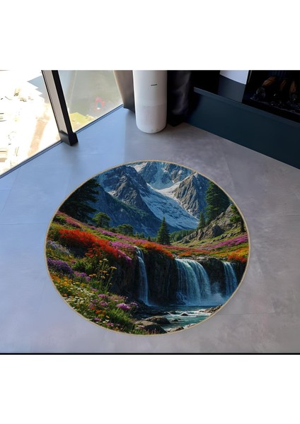 Shape Koleksiyonu Yuvarlak Dağ Manzarası Desenli Dokuma Taban Halı SHAPE106
