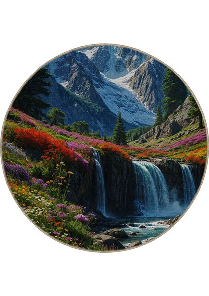 Shape Koleksiyonu Yuvarlak Dağ Manzarası Desenli Dokuma Taban Halı SHAPE106 modelleri