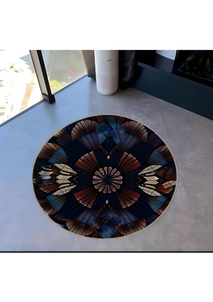 Shape Koleksiyonu Yuvarlak Koyu Tonlarda Soyut Desenli Dokuma Taban Halı SHAPE90