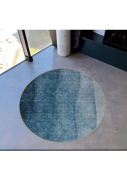 Shape Koleksiyonu Yuvarlak Mavi Tonlarda Soyut Desenli Dokuma Taban Halı SHAPE126