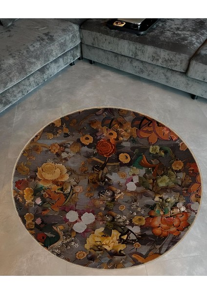 Shape Koleksiyonu Yuvarlak Sonbahar Renkleri Çiçek Desenli Dokuma Taban Halı SHAPE86 fiyatları