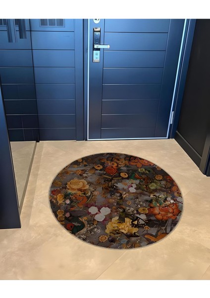 Shape Koleksiyonu Yuvarlak Sonbahar Renkleri Çiçek Desenli Dokuma Taban Halı SHAPE86 fırsatları