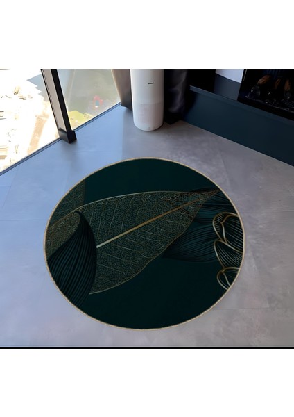 Shape Koleksiyonu Koyu Yeşil Soyut Yaprak Desenli Dokuma Taban Halı SHAPE98