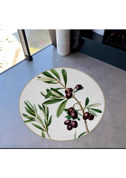 Shape Koleksiyonu Yuvarlak Zeytin Dalı Desenli Dokuma Taban Halı SHAPE103