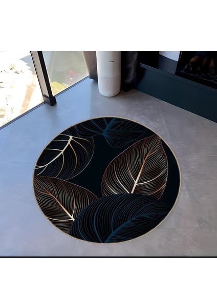 Shape Koleksiyonu Koyu Tonlarda Yaprak Desenli Dokuma Taban Halı SHAPE102