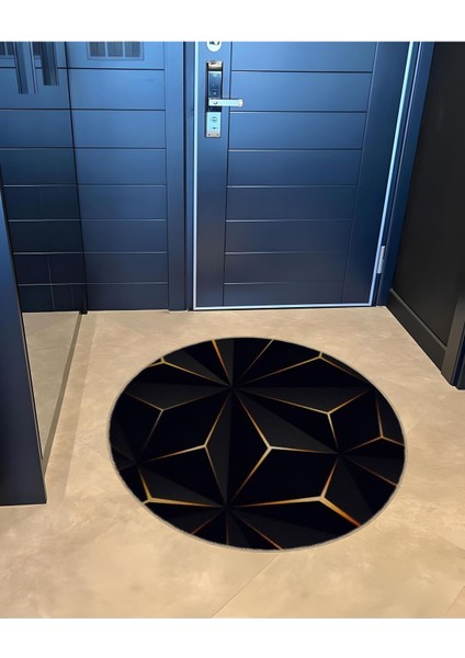 Shape Koleksiyonu Yuvarlak Siyah Sarı Desenli Dokuma Taban Halı SHAPE104 fırsatları