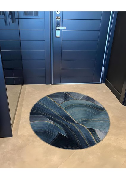 Shape Koleksiyonu Yuvarlak Mavi Tonlarda Soyut Desenli Dokuma Taban Halı SHAPE96 fırsatları
