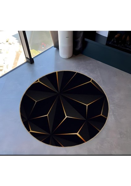 Shape Koleksiyonu Yuvarlak Siyah Sarı Desenli Dokuma Taban Halı SHAPE104
