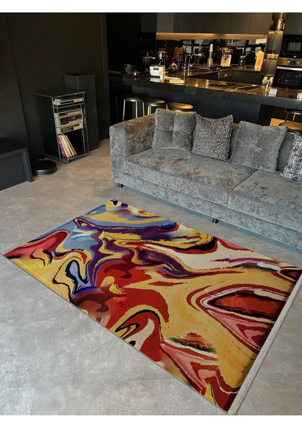 Shape Koleksiyonu Çok Renkli Soyut Desen Dokuma Taban Saçaklı Modern Dekoratif Halı SHAPE117