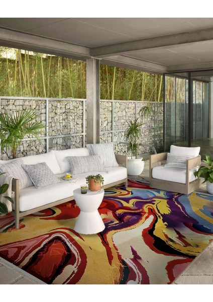 Shape Koleksiyonu Çok Renkli Soyut Desen Dokuma Taban Saçaklı Modern Dekoratif Halı SHAPE117