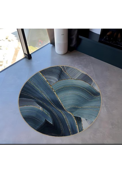Shape Koleksiyonu Yuvarlak Mavi Tonlarda Soyut Desenli Dokuma Taban Halı SHAPE96