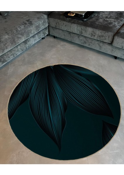 Shape Koleksiyonu Yuvarlak Koyu Yeşil Tonlarda Yaprak Desenli Dokuma Taban Halı SHAPE97 fiyatları