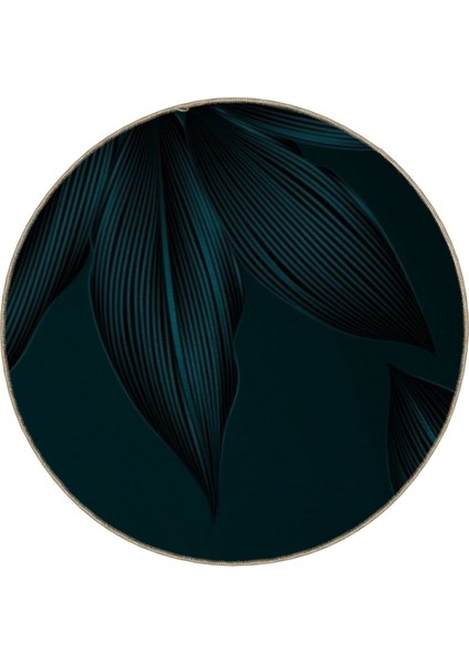 Shape Koleksiyonu Yuvarlak Koyu Yeşil Tonlarda Yaprak Desenli Dokuma Taban Halı SHAPE97 modelleri