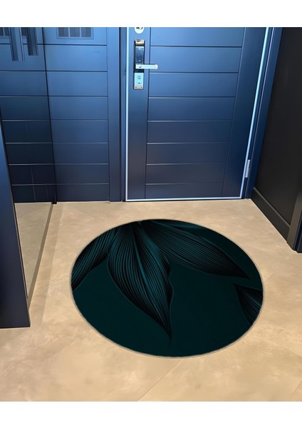 Shape Koleksiyonu Yuvarlak Koyu Yeşil Tonlarda Yaprak Desenli Dokuma Taban Halı SHAPE97 fırsatları