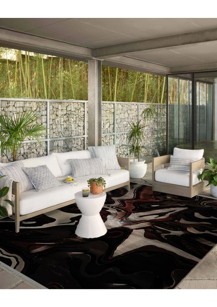 Shape Koleksiyonu Siyah Kahve Bej Tonlarda Dokuma Taban Saçaklı Modern Dekoratif Halı SHAPE113 modelleri