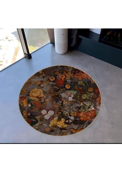 Shape Koleksiyonu Yuvarlak Sonbahar Renkleri Çiçek Desenli Dokuma Taban Halı SHAPE86