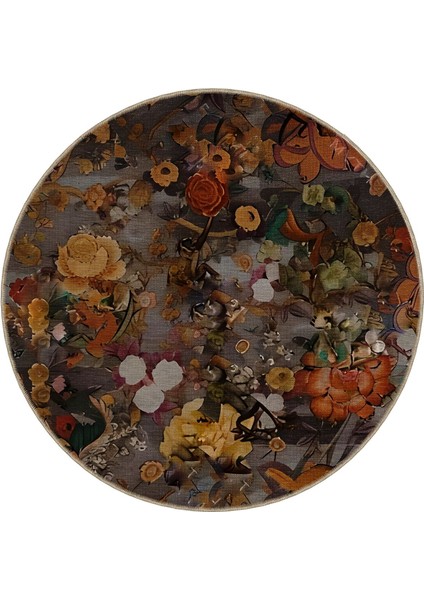Shape Koleksiyonu Yuvarlak Sonbahar Renkleri Çiçek Desenli Dokuma Taban Halı SHAPE86 modelleri