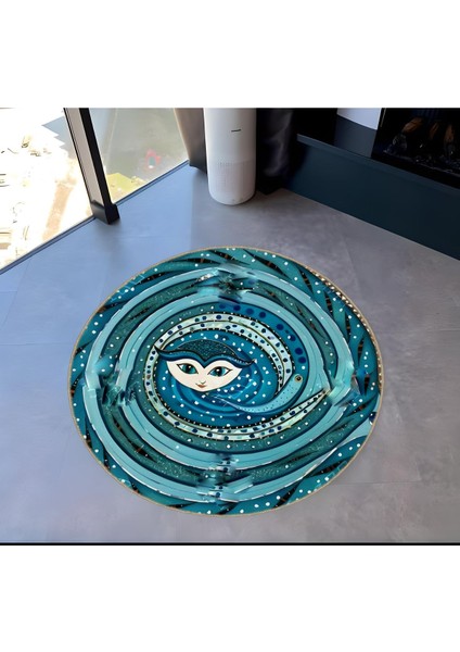 Shape Koleksiyonu Yuvarlak Mavi Yüz Detaylı Desenli Dokuma Taban Halı SHAPE68