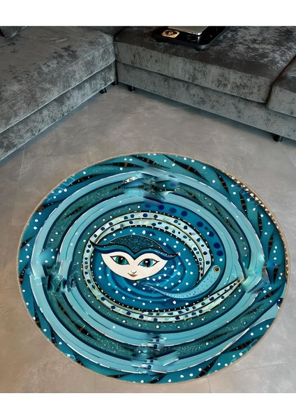Shape Koleksiyonu Yuvarlak Mavi Yüz Detaylı Desenli Dokuma Taban Halı SHAPE68 fiyatları