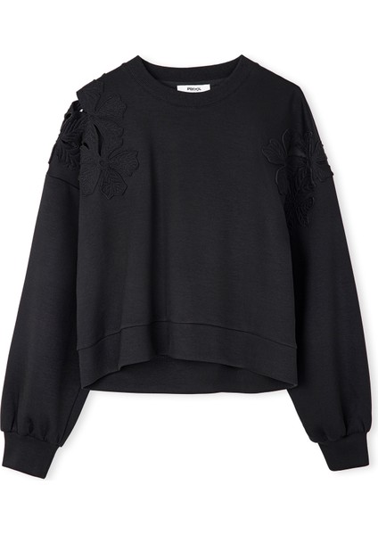 Çiçek Aplikeli Sweatshirt