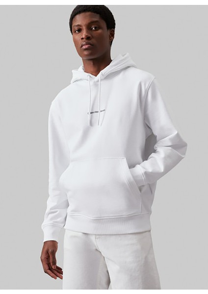 Kapüşon Yaka Beyaz Erkek Sweatshırt J30J325639YAF Grıd Monogram Hoodıe